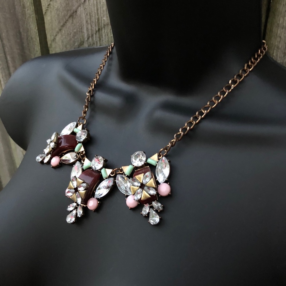 Multicolored Gem Statement Necklace - image 2